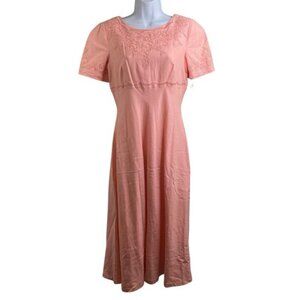 Vintage Talbots Peach Embroidered Linen Midi Dress Size 4 Spring Cottagecore